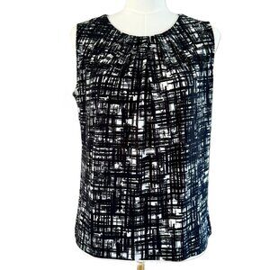 JONES NEW YORK | Black & White Pleated Neck Sleeveless Shirt Sz M